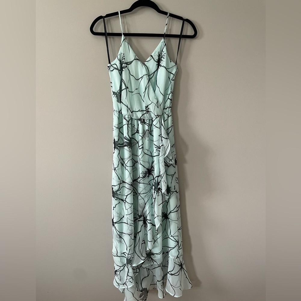 Size 00P BANANA REPUBLIC Light Teal Floral Midi Dress